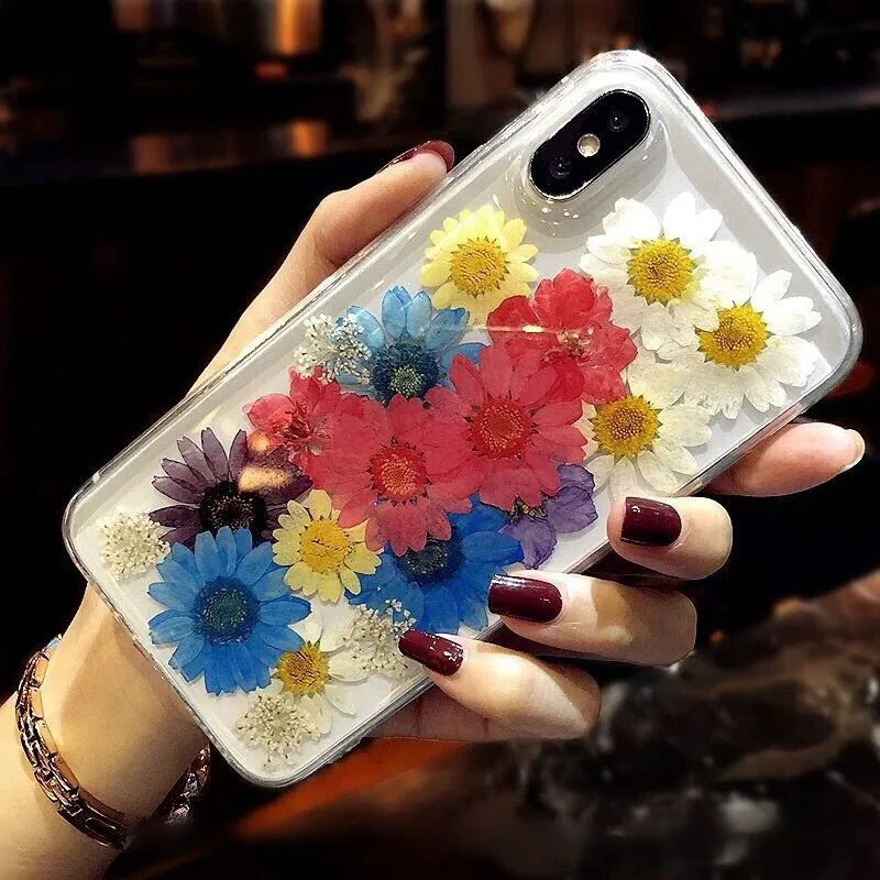 

For iPhone 6 6S 7 8 Plus Case Dried Real Flower Clear Pressed Phone Case For iPhone X XS Max XR Case Soft TPU Back Cover Capa