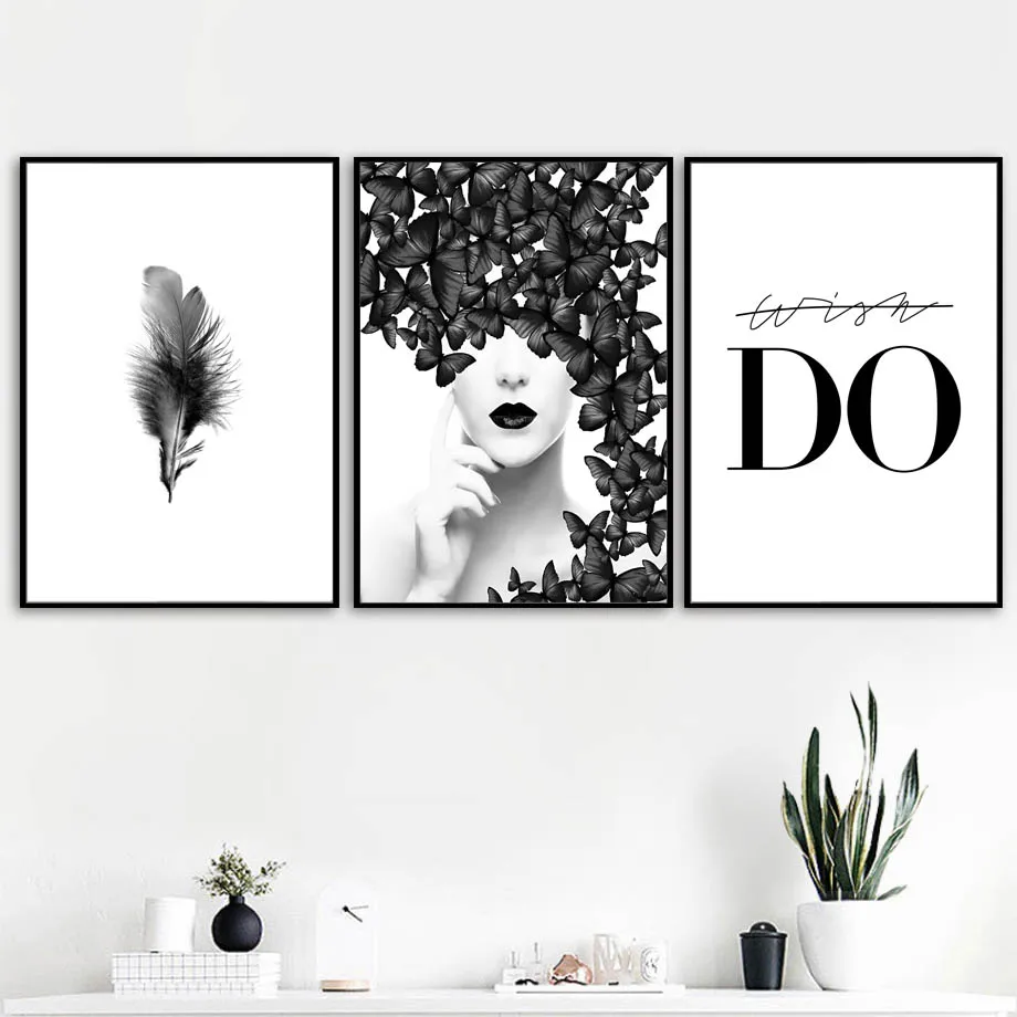 

Butterfly Girl Women Flower Feather Wall Art Canvas Painting Nordic Posters And Prints Wall Pictures For Living Room Home Decor