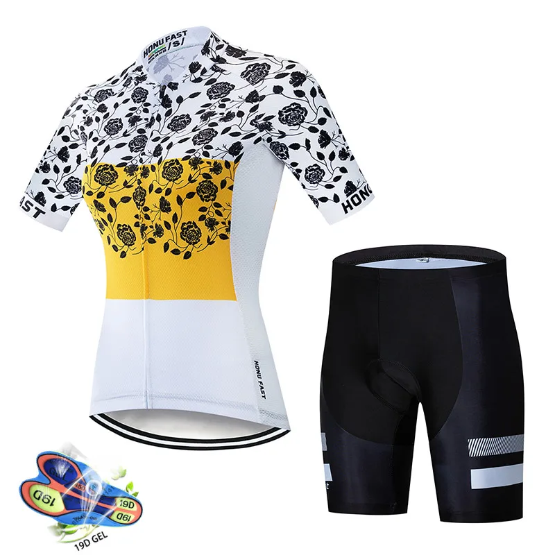Женский трикотажный комплект для велоспорта, велосипедная одежда, костюм, короткий рукав, комплект одежды для велоспорта, летний mtb ropa ciclismo hombre - Цвет: Short sleeve set 2
