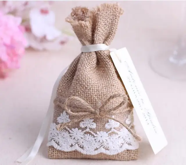 50pcs Natural Color Linen Jute Pouch Burlap Bag Wedding Favor And 50pcs Natural Color Linen Jute Pouch Burlap Bag Wedding Favor And Gift Box Baby Shower