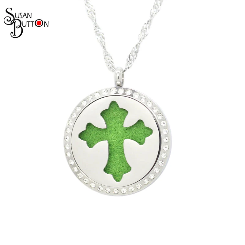 

10pcs Rhinestone cross 30mm Aromatherapy / Essential Oil surgical Stainless Steel Perfume Diffuser Locket Pendant Necklace
