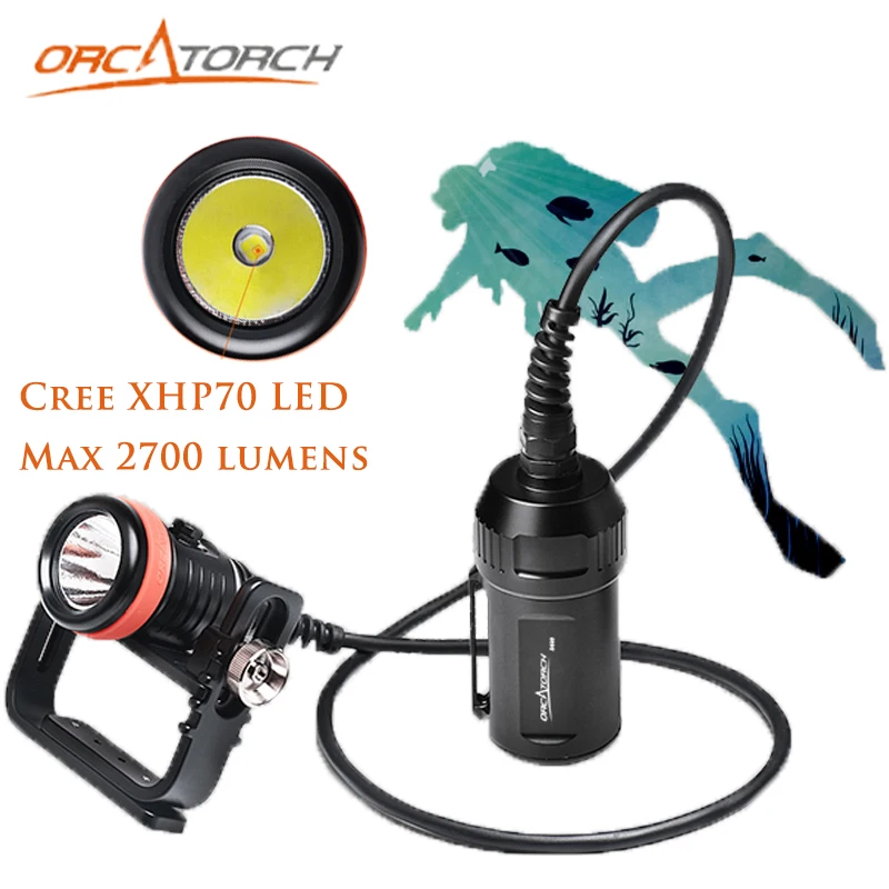 Профессиональный фонарик ORCATORCH для дайвинга водонепроницаемый XHP70|diving flashlight|scuba torch3 mode |