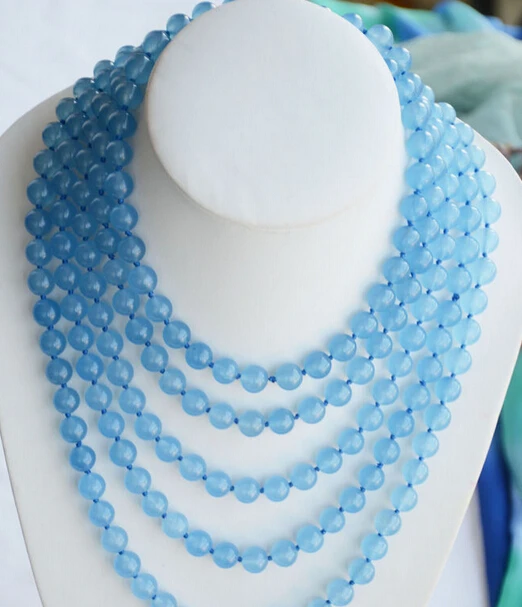 

ddh002828 Long 100" 10mm round blue jade bead necklace 28% Discount