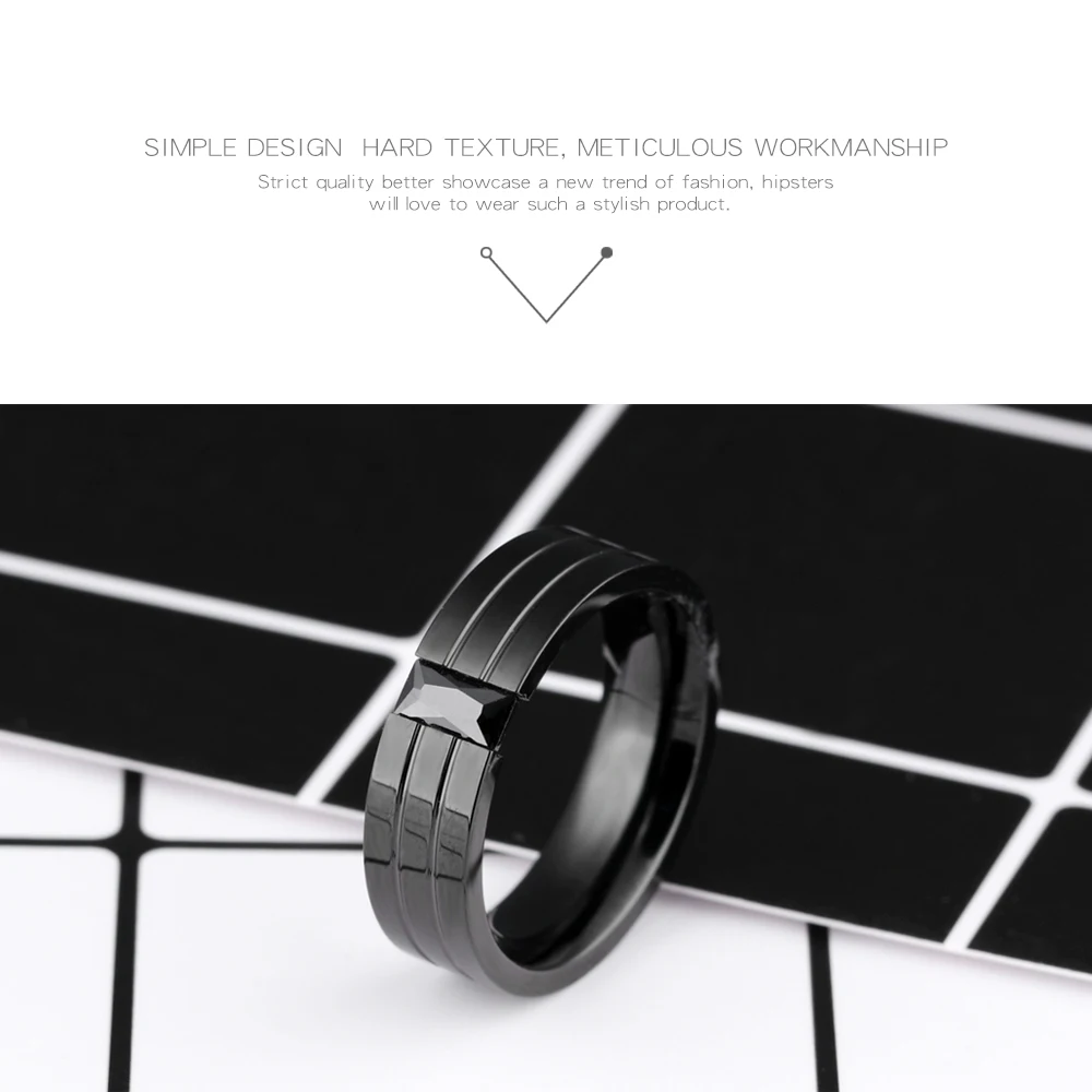 Полностью черные кольца из нержавеющей стали для мужчин с цирконием и желобком 6 мм ширина мужской мальчик браслет Ювелирные изделия Подарки Прямая поставка QL563