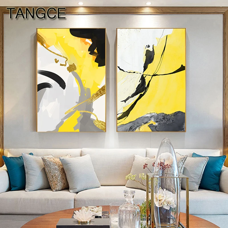 

Abstract Black Yellow Painting Yellow Poster Print Big Size Wall Art for Living Room Modern Tableaux HD Cuadros Salon Decoracion