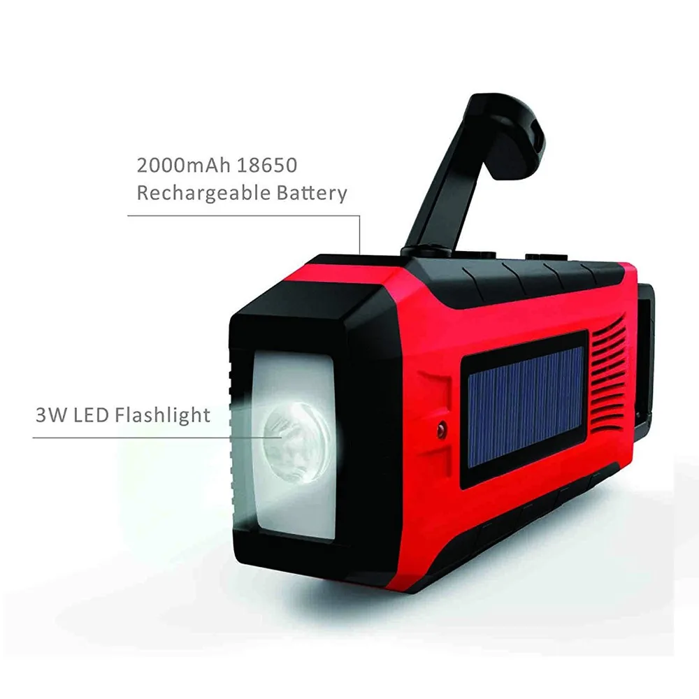 

AM/FM/WB Solar Power Radio Hand Crank Dynamo 2000mAh Phone Charger With Flashlight