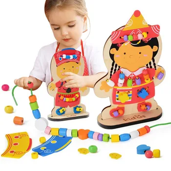 

Wooden Learning Education Crafts Beaded Toy Dolls For Children Pearl Montessori Children's Educational Toys Kids Gifts