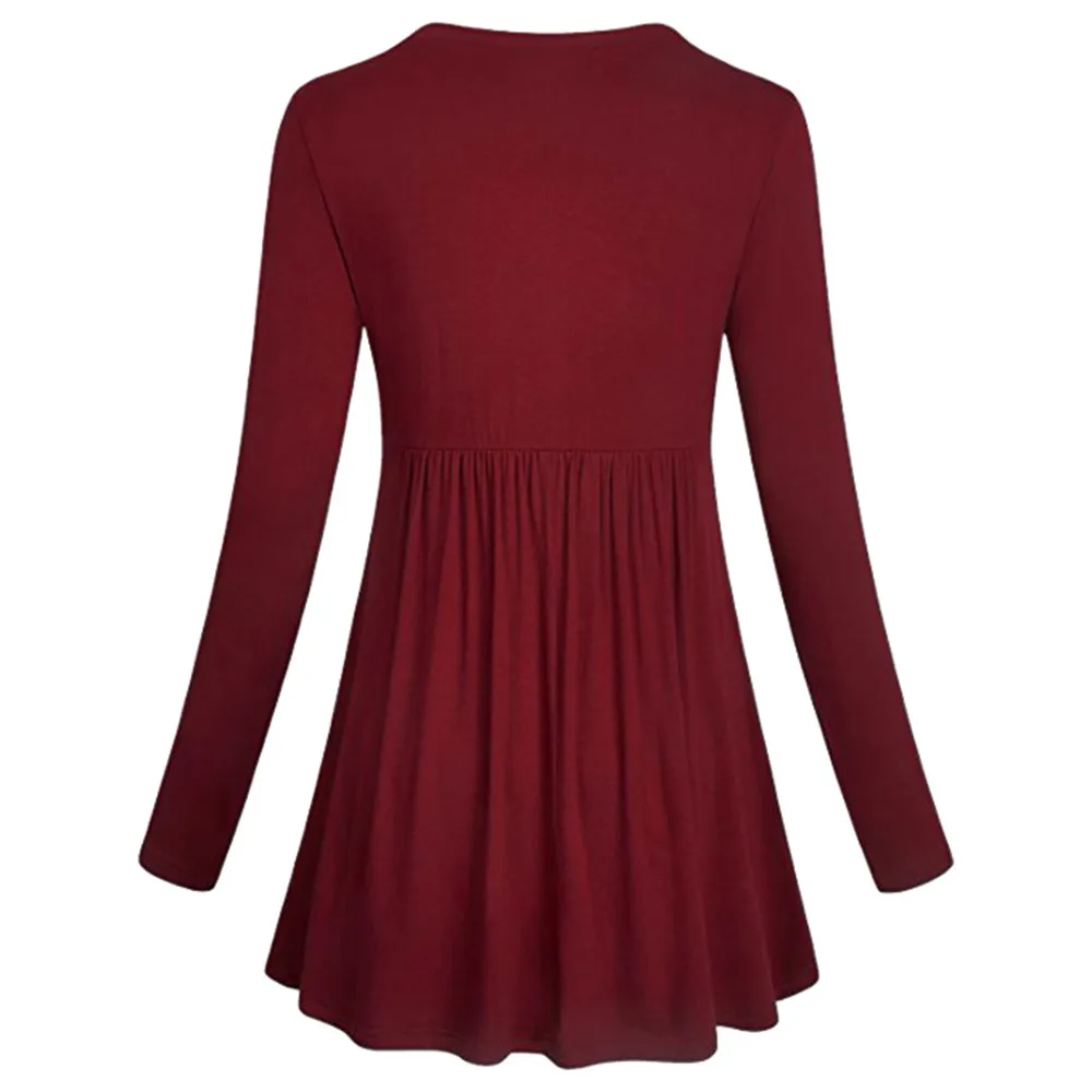 2017 Nuevo invierno mujeres manga larga mandarín Collar camisa camisetas botón plisada Flare Hem túnica más tamaño Tops camiseta mujer 2017 Nuevo invierno mujeres manga larga mandarín Collar camisa camisetas botón plisada Flare Hem túnica más tamaño Tops camiseta mujer