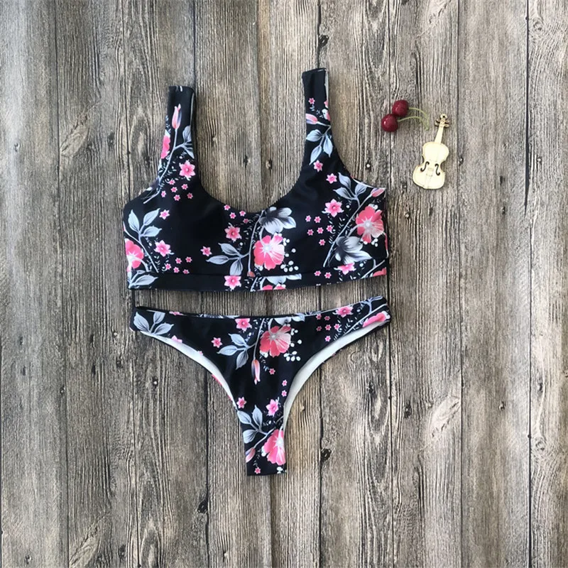

2018 Rushed Summer Women Floral Printed Bikini Set Push Up Swimsuit Beachwear Bathingsuit 2019 Thong Biquini Triangle Bath Suit