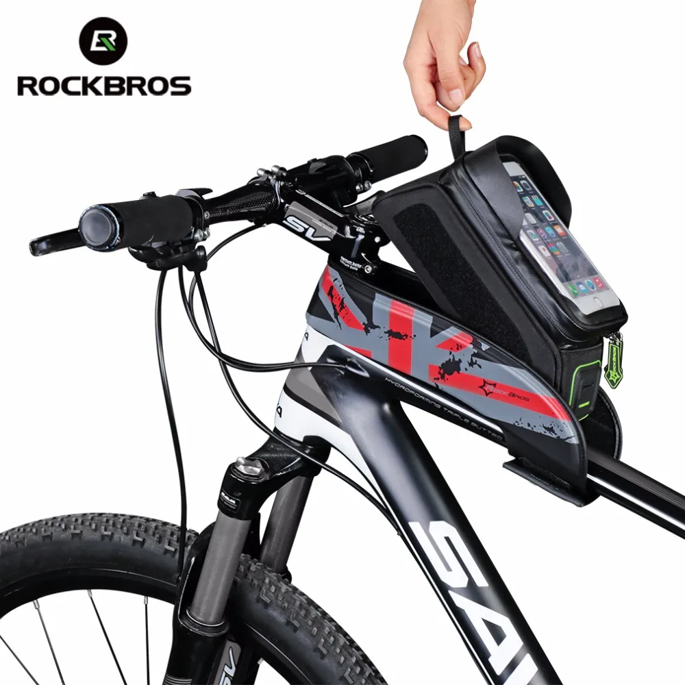 Best ROCKBROS Bicycle Front Top Tube Bag Cycling Bike Frame Saddle Package For Mobile Phone Waterproof Touch Screen Bike Accessories 0