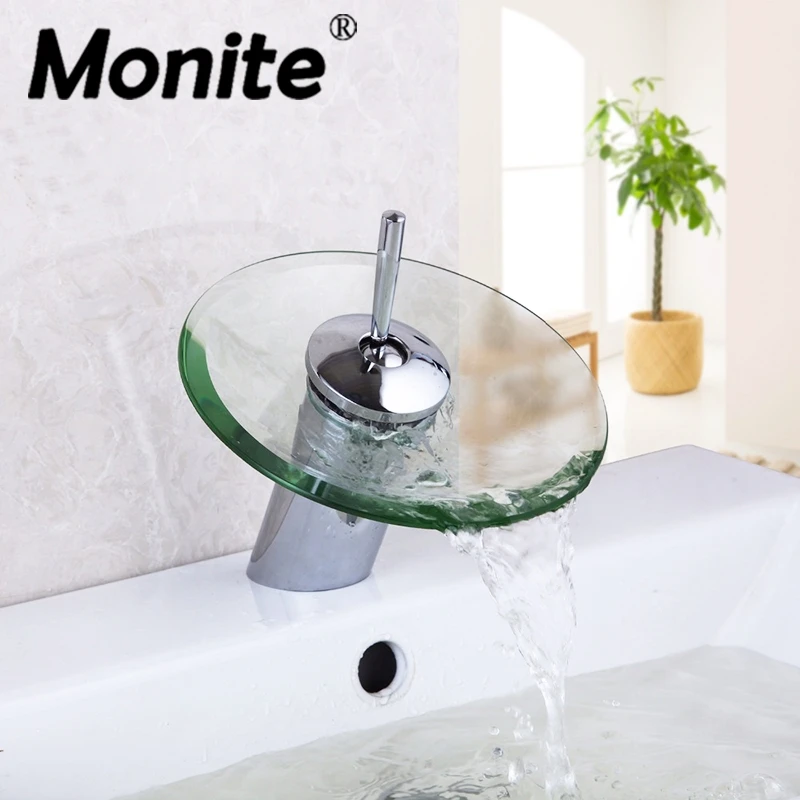 JIENI New Chrome Polished Solid Brass Waterfall Bathroom Basin Sink Vessel Glass Excellent Quality Mixer Tap Faucet
