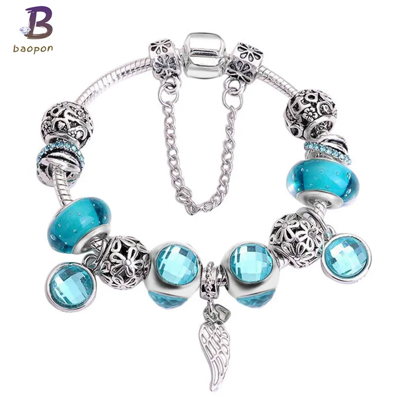 BAOPON Серебро 925 перо & Круглые Подвески Европейский Шарм браслет цепочка Снейк