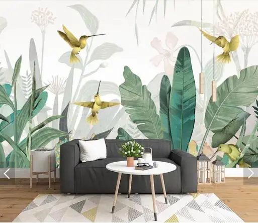 

3D Tropical Banana Leaves Bird Wallpaper Mural for Living Room Wall Decor Hand Painted Contact Paper Murals Wall Paper Customize