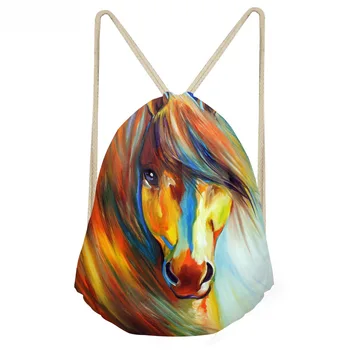

ThiKin Colorful Painting Crazy Horse Print Women Men Drawstring Bags Boy Girl Basketball Storage Backpack Casual Beach Bag