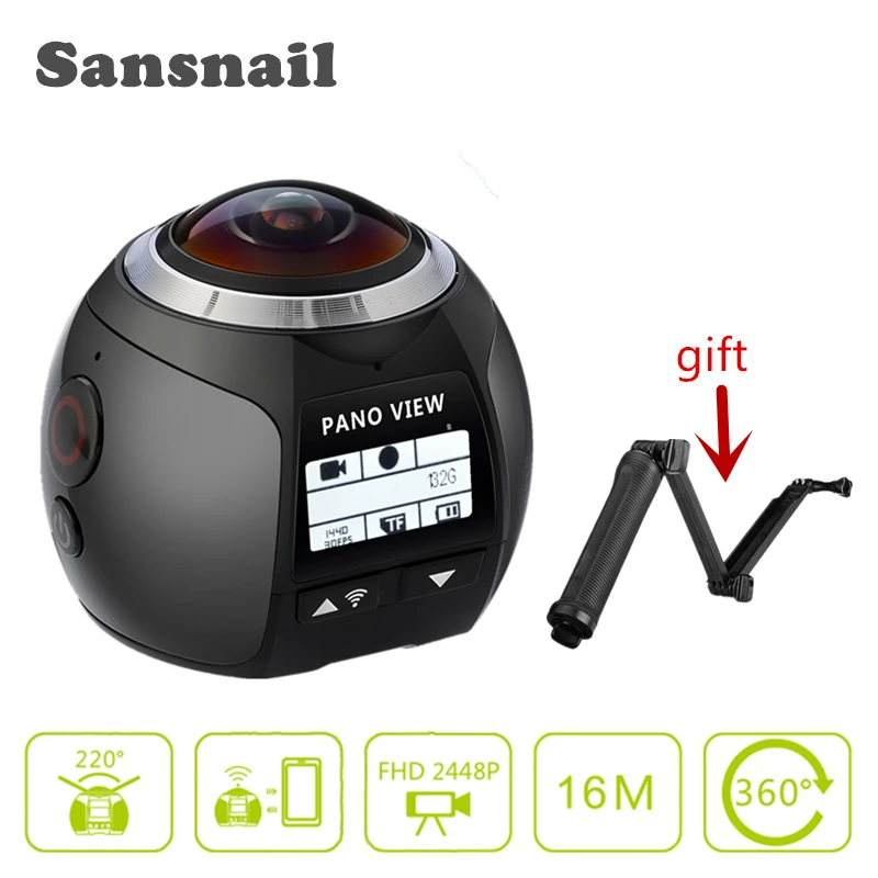 Sansnail V1 камера 360 экшн Wifi 2448*2448 Ультра HD мини панорамная градусов Спортивная для