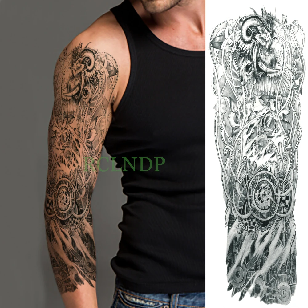 Водонепроницаемая временная татуировка наклейка Лев полная рука временная татуировка большой флэш-тату рукав большой размер боди арт для
