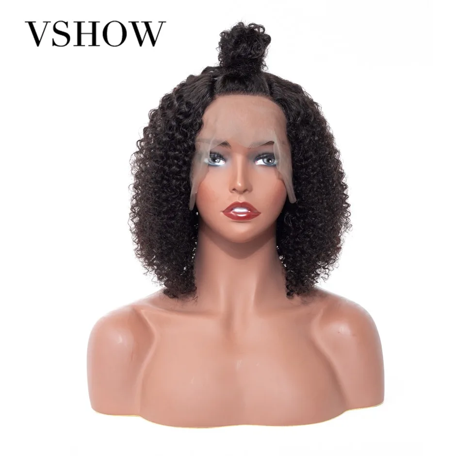 

VSHOW Kinky Curly 13*4 Remy Hair Brazilian Bob Wig For Women Lace Front Human Hair Wigs Pre Plucked 130% 150% 180 250% Density