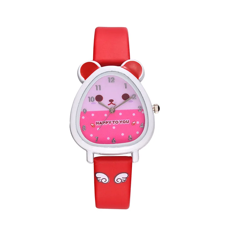 Детские часы, Детские кварцевые аналоговые кожаные Наручные часы, Мультяшные детские часы, подарки на день рождения для девочек и мальчиков, детские часы Kol Saat - Цвет: Red