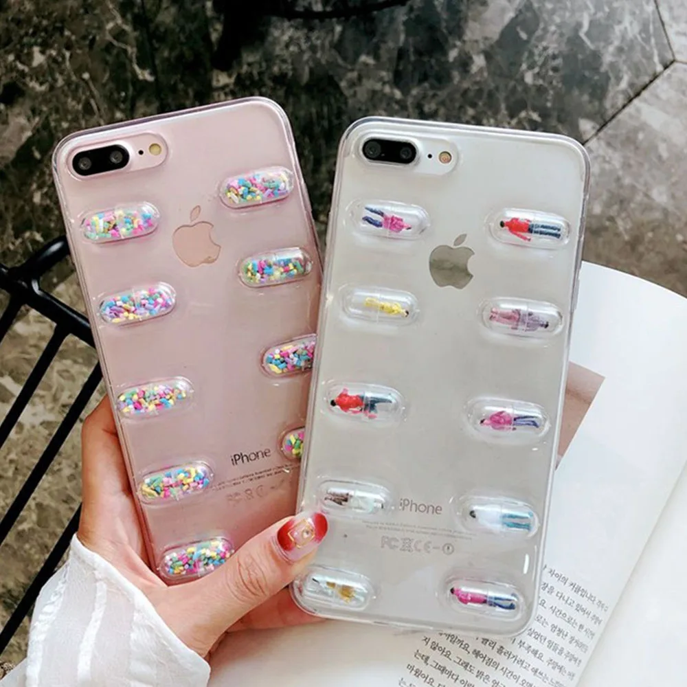 

2018 luxury Cute 3D Capsule Doll phone case for iphone x 8 8plus 7 7plus 6 6s 6Plus soft tpu Colorful Stereoscopic cover