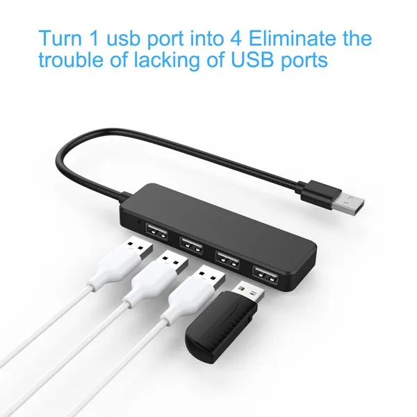 Ультра тонкий usb-хаб 4-портовый USB 2,0 концентратор для Тетрадь планшетный ПК для рабочего стола, черный/белый