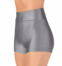 Iccostumes – Shorts de danse taille haute pour femmes, en Lycra, taille haute, en Spandex, noir et gris, pour entraînement de Ballet et de Jazz