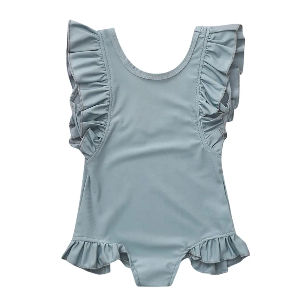 

Baby swimwear fashion comfy cute Summer Kids Baby Girl Sleeveless Ruffles Solid Swimwear Swimsuit Romper Jumpsuit D300319