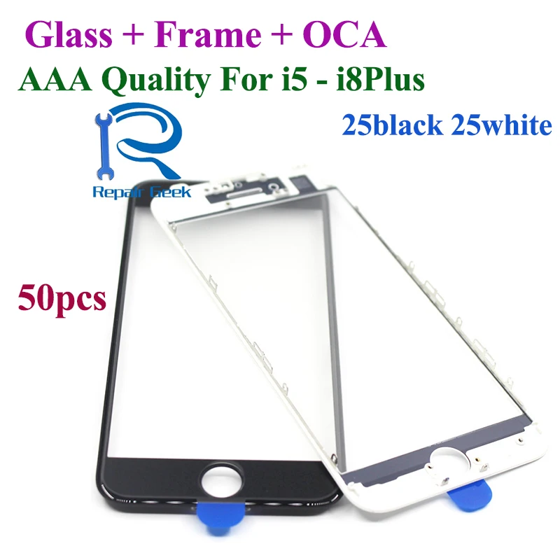 50pcs Premium AAA Quality Cold Press 3 in 1 Front Screen Glass with Frame OCA For iPhone 8 7 6 6s plus 5s 5c 5 Replacement | Мобильные