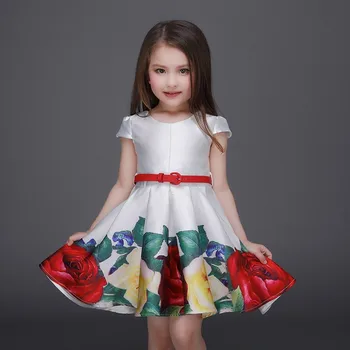 

2017 Princess Girls Floral Dresses Summer Baby girl Rose Flower Pattern Dress Kids Children Party dresses for girls Vestidos