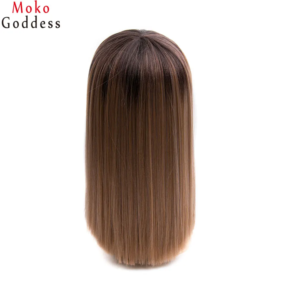 Mokogoddess короткий Омбре коричневый блонд парик с челкой высокая температура Синтетические парики для черных/белых женщин - Цвет: P16/613