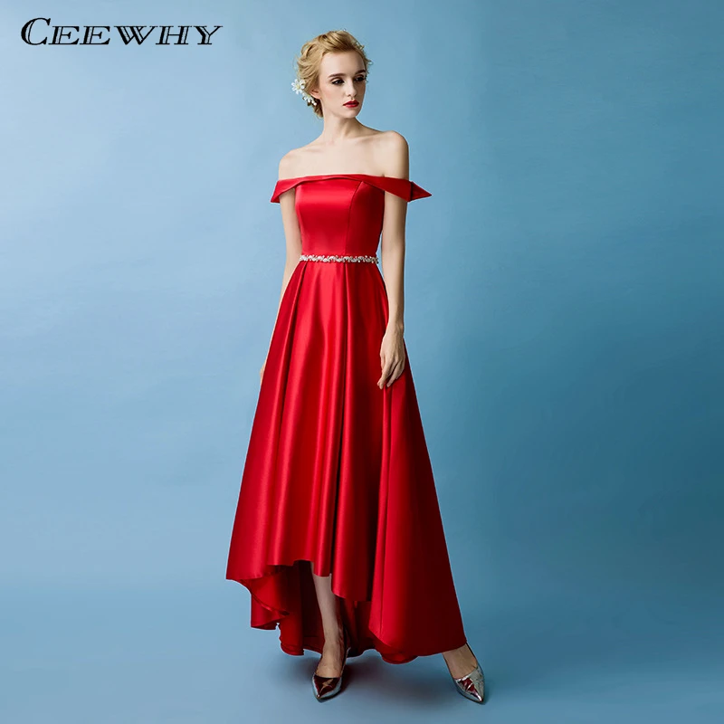 Ceewhy с открытыми плечами Vestidos Largos De Fiesta Elegante Высокая Низкая вечерние платья длинное вечернее платье халат Rouge Longue Abiye