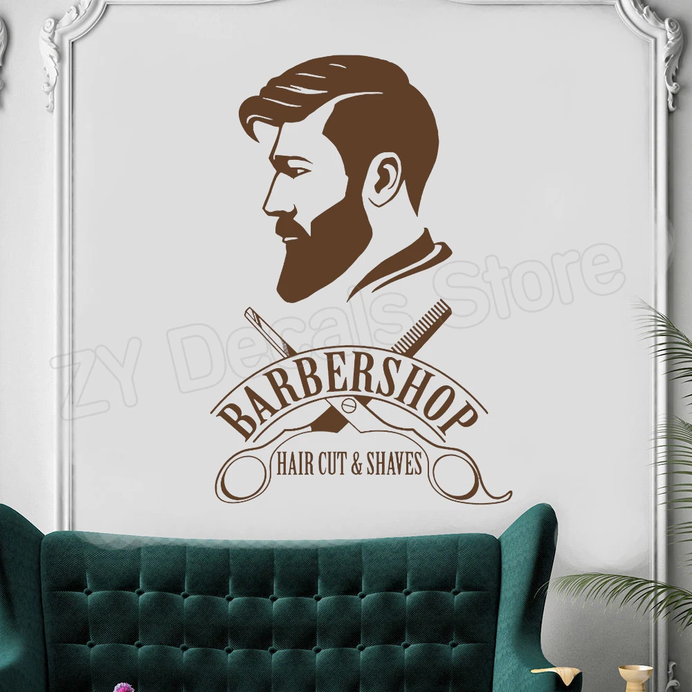 Логотип Barbershop Наклейка на стену фреска Парикмахерская вывеска Наклейка Декор окна наклейки логотип парикмахера фрески Парикмахерская обои D006