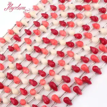 

5x10mm Faceted Drop Coral Beads Natural Stone Beads For DIY Necklace Bracelets Earring Pandant Jewelry Making 15" Free Shipping