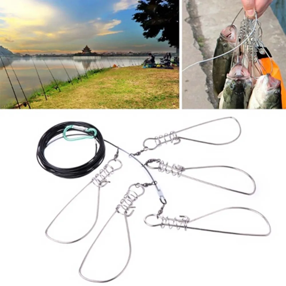 

5M Portable Fishing Lock Stainless Steel Live Fish Bucket Stringer Fishing Tackle Tools For Accessories