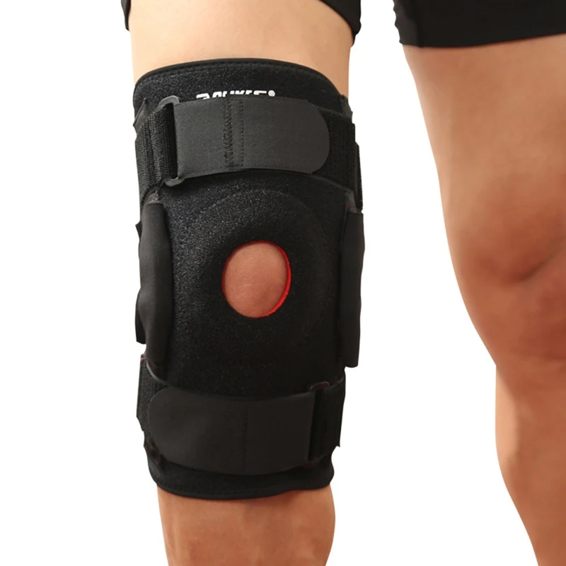 Knee Sleeve Wrap Knee Protector Alloy Spring Plate Breathable Nylon Leg Protective Belt Protector Gym Cycling Climbing Accessory - Цвет: Черный