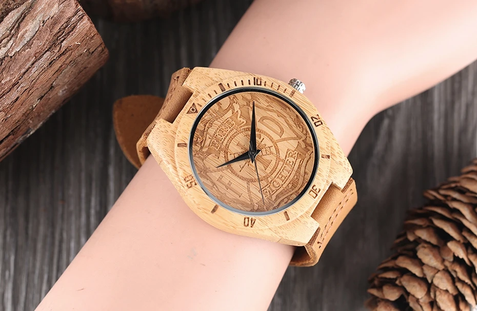 Luxury Handicrafts Gifts Engraving Firefighter Dial Light Bamboo Quartz Wooden Watch Mens Sports Genuine Leather Male Hour Clock 2018 (6)