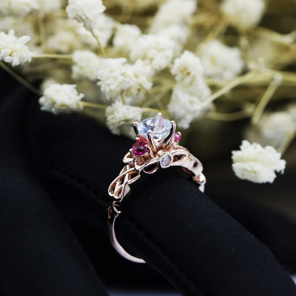 LASAMERO кольца для Для женщин 0.60CT круглая огранка натуральный аквамариновые 925