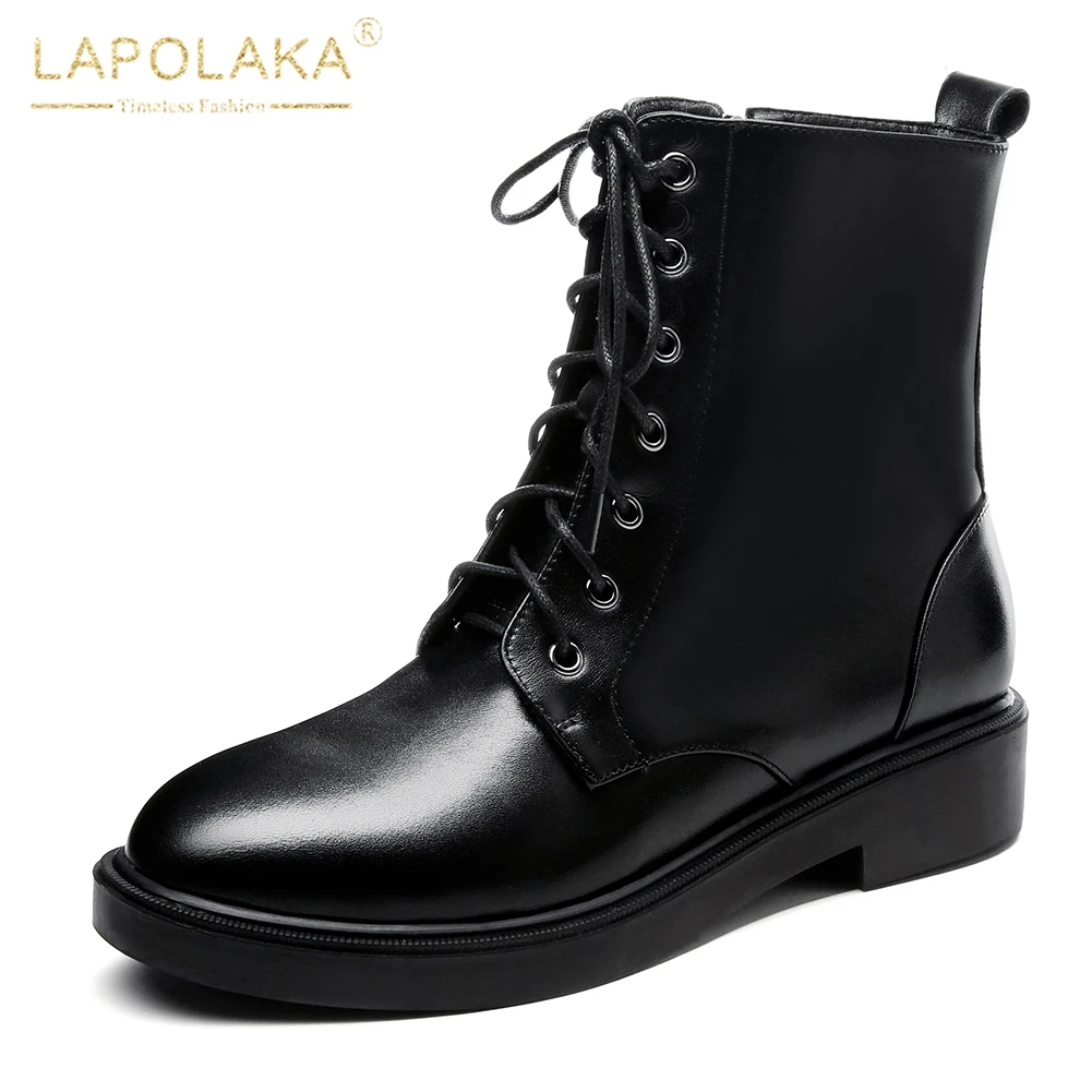 

Lapolaka New Genuine Leather Cow Leather Zip Up Ankle Boots women's Shoes Hot Sale Shoes Woman Boots plus Size 34-39