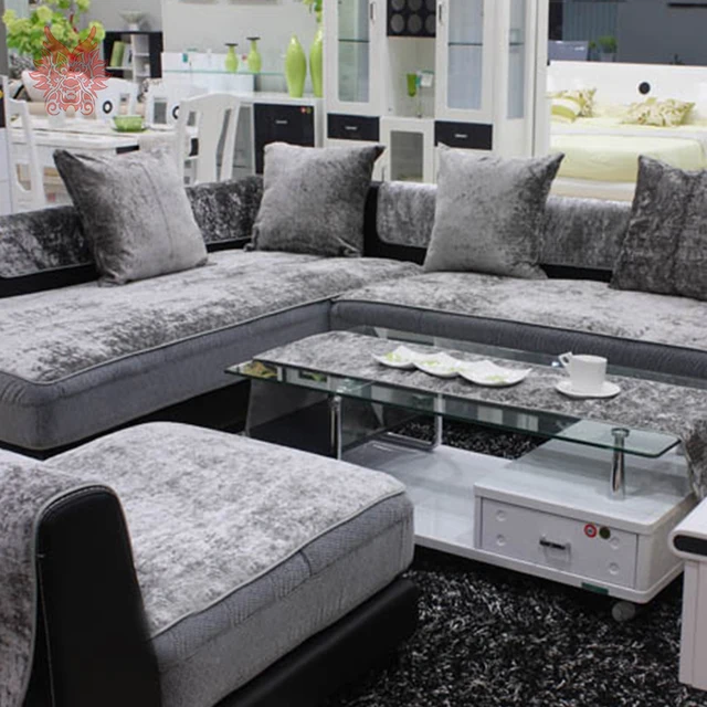 European style Grey black blue velvet sofa cover plush