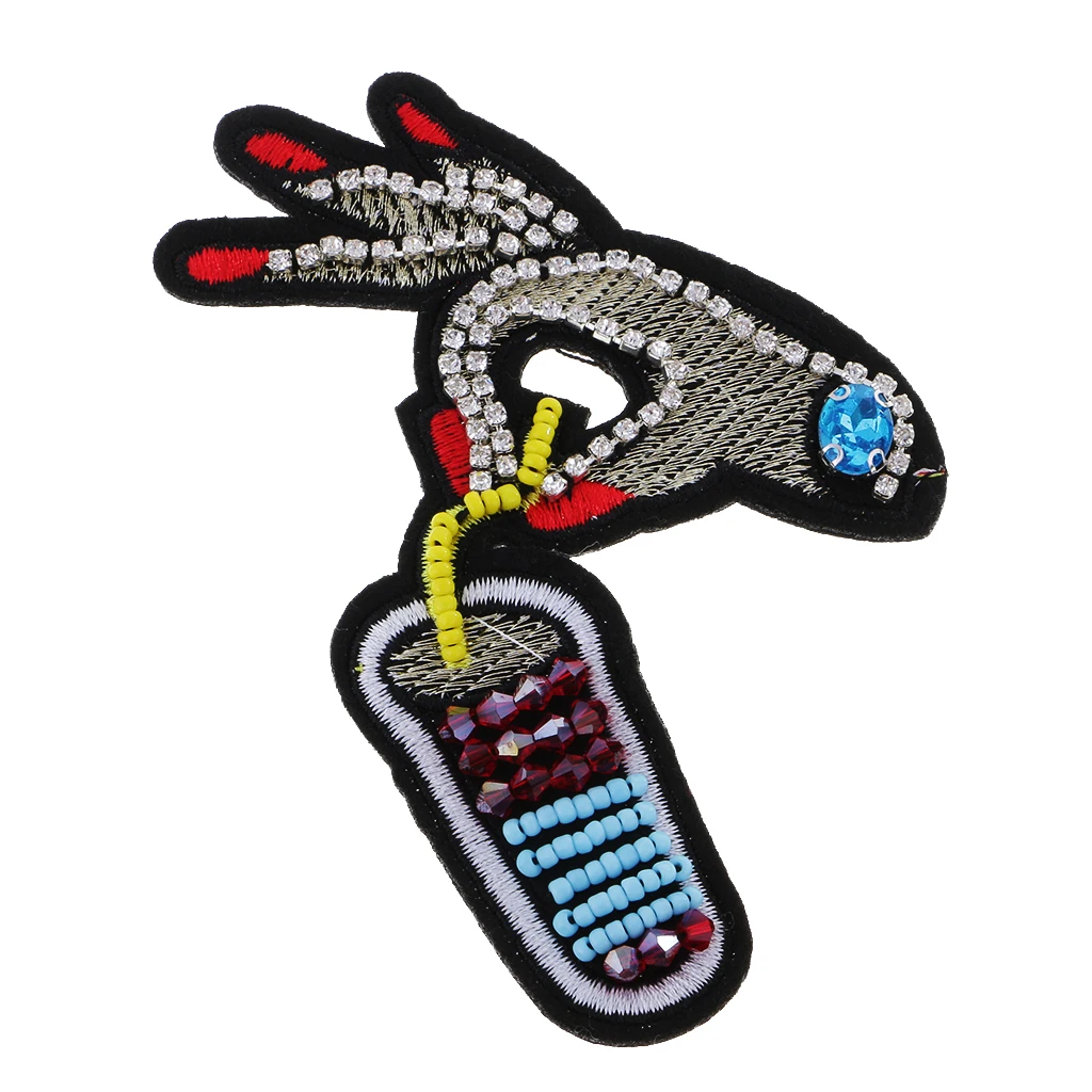 1pcs Novelty Rhinestone Beads Embroidery Patch Applique Sew on Clothing