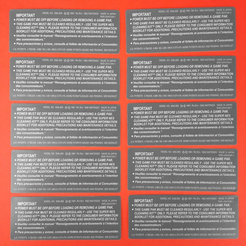

Back Labels for 16 bit Big Gray Game Card For USA NTSC Game Player