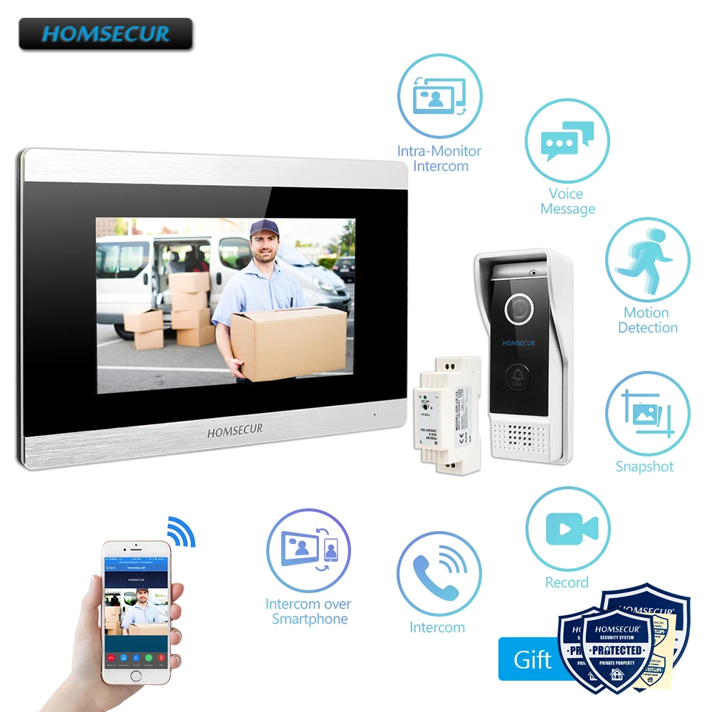 HOMSECUR 7 &quotWiFi IP проводной видеодомофон для видеодомофона 1.0MP с монитором памяти