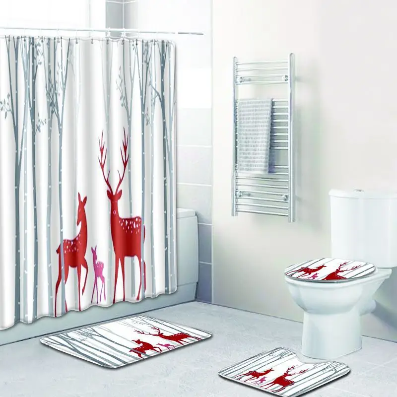 Zeegle 4Pcs/set Bathroom Mat Set 3D Printed Anti Slip Kitchen Bath Mat Coral Fleece Floor Mats Washable Bathroom Toilet Rug - Цвет: MKO-129