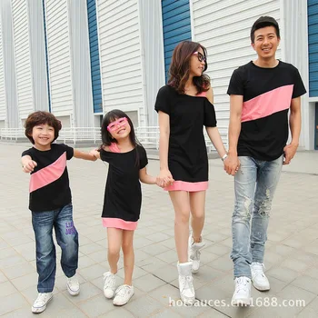 

2019 Striped Family Matching Tee Shirts Mom and Daughter Dress Off One Shoulder Cotton Shirts Summer Like Father Like Son Shirt
