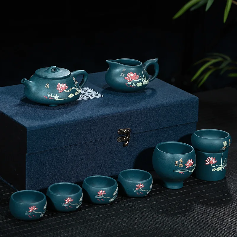 

200ML Yixing handpainted teapot cup sets lotus kettle mark kung fu drinkware