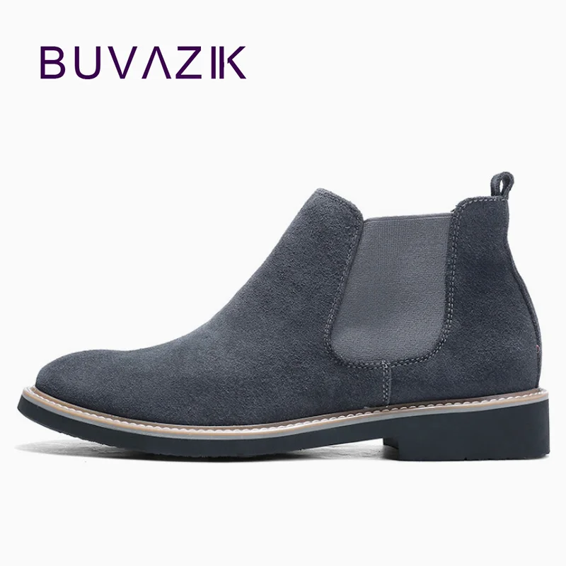 

BUVAZIK chelsea boots men Round Toe Soft casual boots mens Fashion man shoes leather genuine Rubber Comfortable ankle boots men