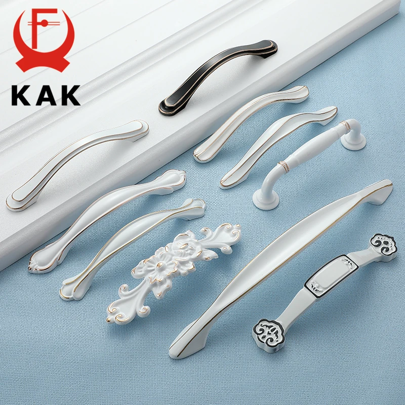 KAK Ivory White Kitchen Cabinet Handles European Style Cupboard Door Pulls Drawer Knobs Fashion Solid Furniture Handle Hardware