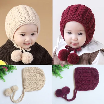 

T1061 hat baby knitted hat baby autumn and winter lacing handmade child cap princess hat 38-46CM 1PCS