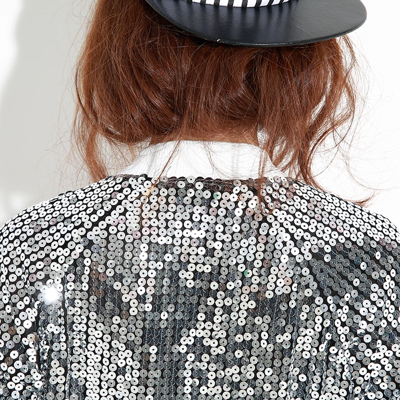 Женская Стеганая куртка серебристая/черная большого размера|sequin jacket|jacket womensequined