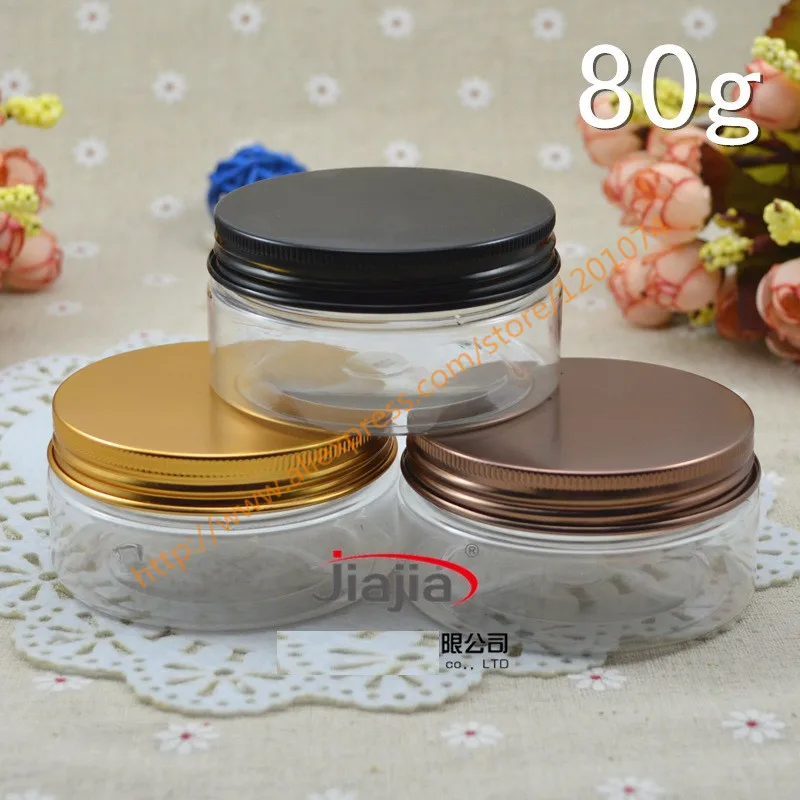 80g Clear Pet Can With Gold/black/bronze Aluminum Lid,plastic Canning