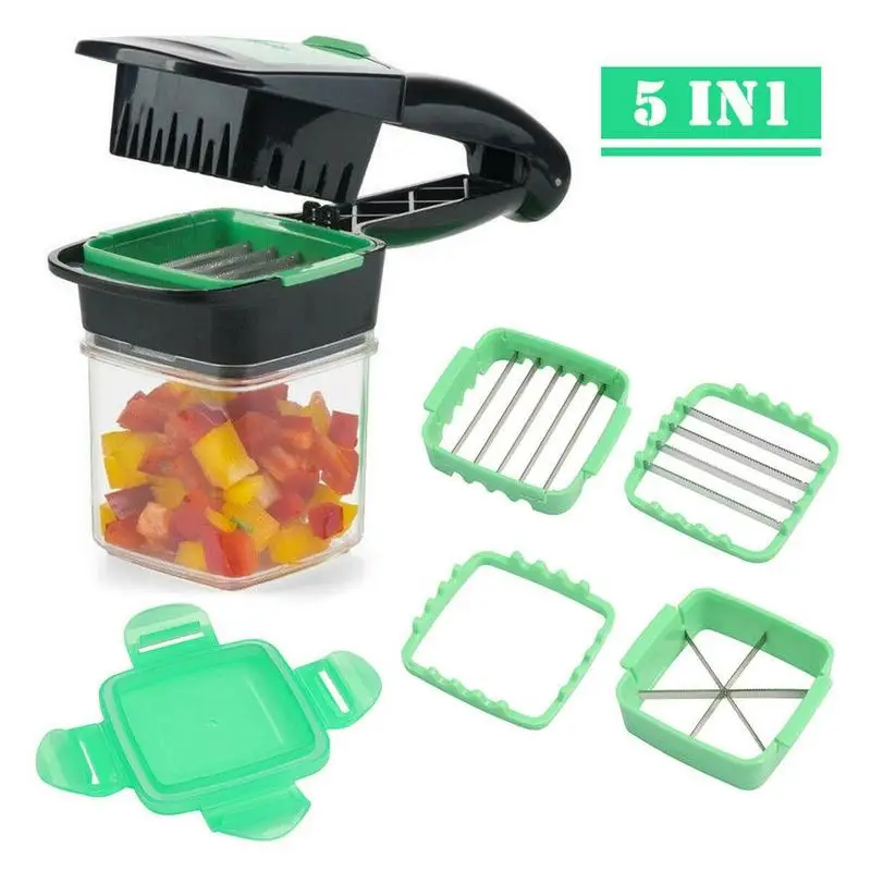 

1PC 5 in 1 Nicer Quick Stainless Steel Vegetable Dicer Chopper Multi-functional Kitchen Onion Vegetable Cutter Slicer Drop Ship
